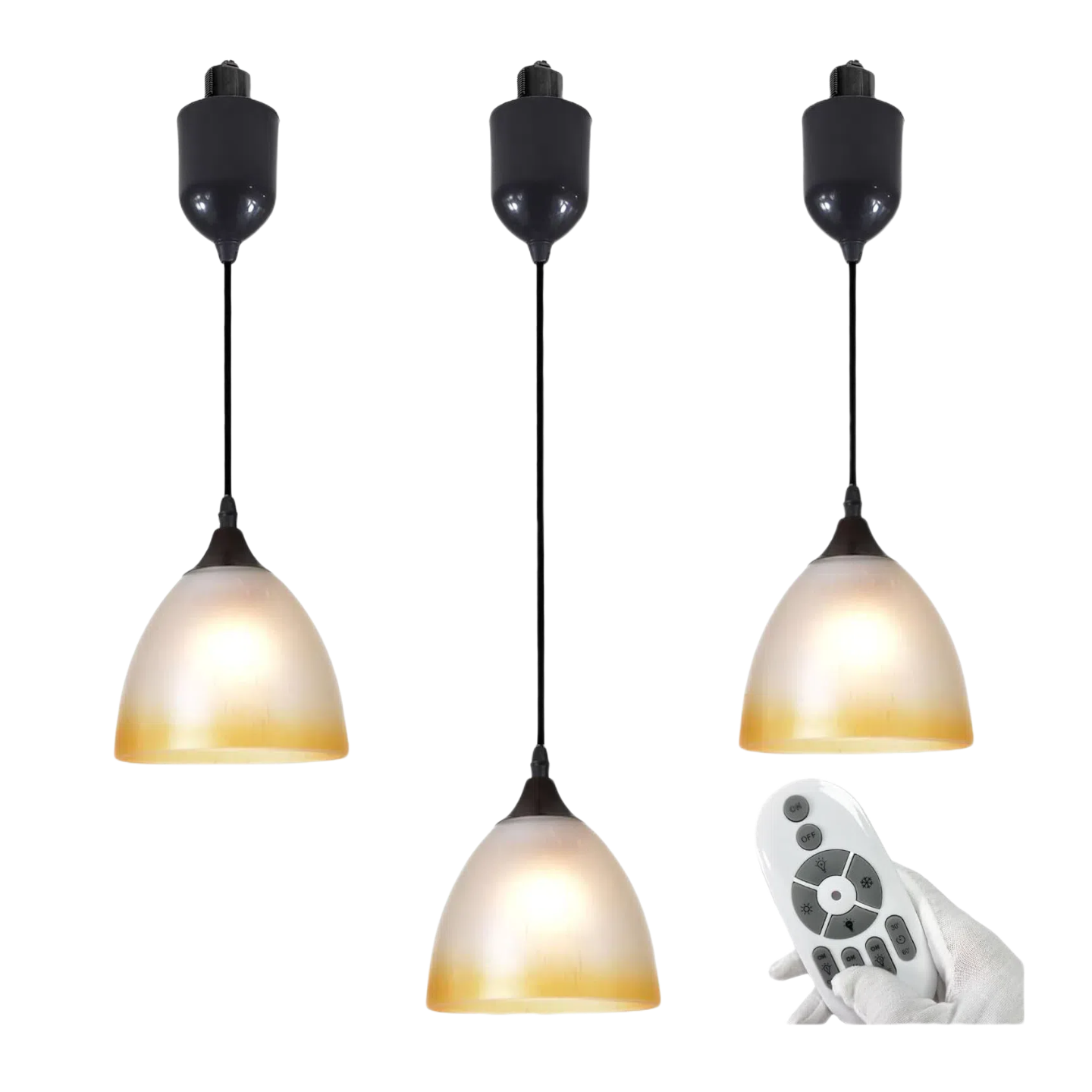 Adjustable Height Halo Track Lighting Pendants, 4 Ft Cord, H-Type Track Pendant Lights 3-Pack Retro Caramel Glass, Rust Stoving Varnish E26 Smart LED Edison Bulbs Track Mount for Kitchen Island