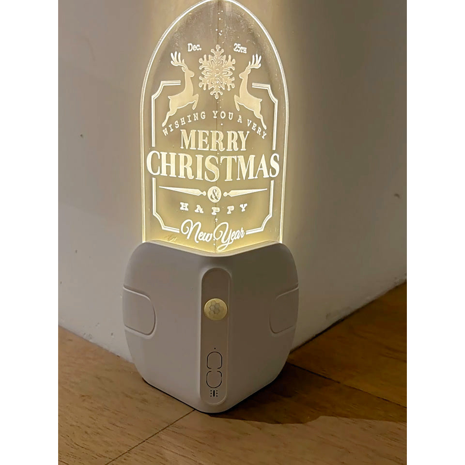 Rechargeable Motion Sensor LED Night Light – Wireless Magnetic Corner Accent Light with Laser Engraved Acrylic Plate