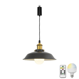 Rechargeable Battery Adjustable Cord Pendant Light Matt Gold Base With Metal Shade Smart LED Bulbs with Remote Retro Design