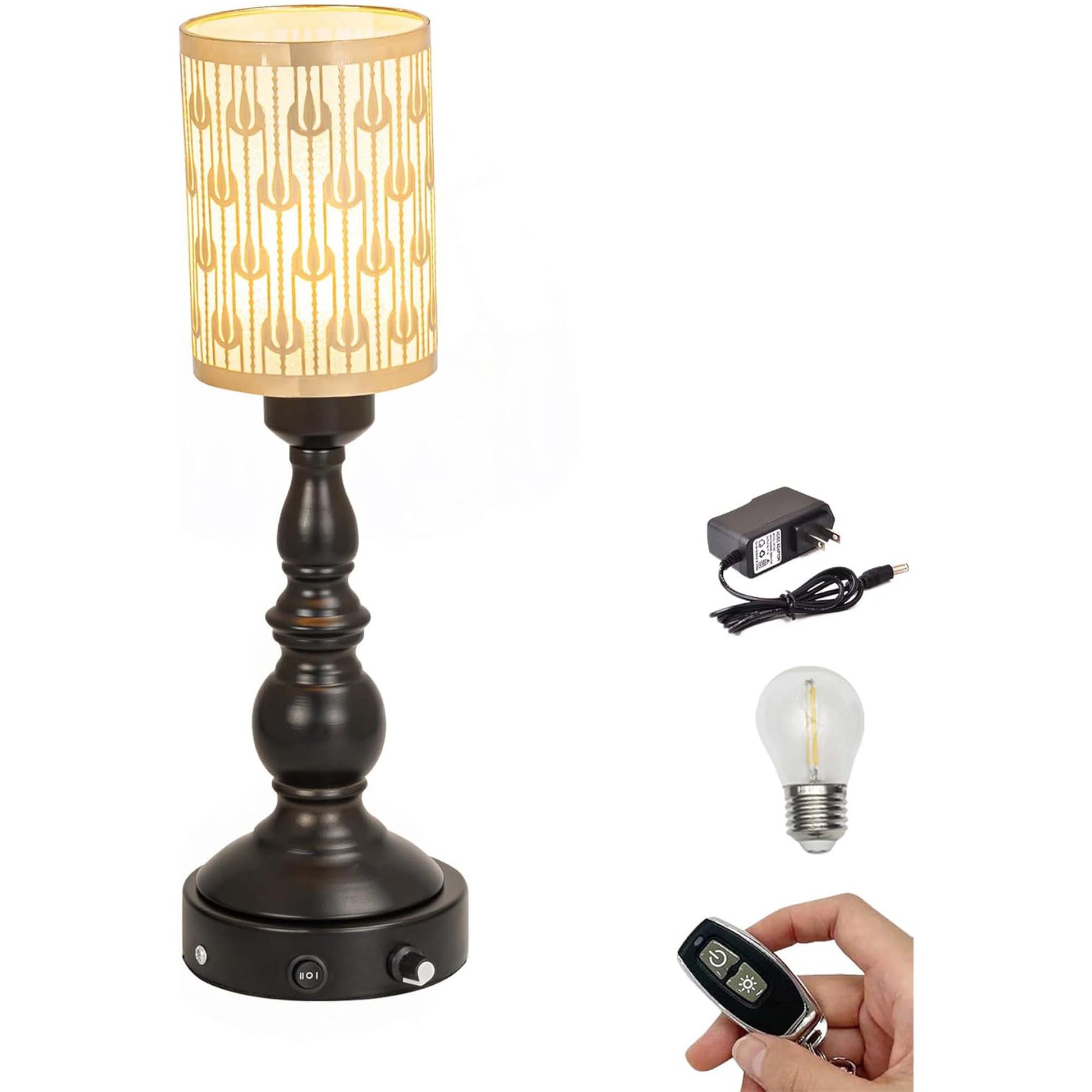 Kiven Cordless Table Lamp,Dimmable Rustic Farmhouse Bedside Desk Lamps with Metal Lampshade,2700K Warm White, Rechargeable Nightstand Lamp for Office Home Decor Bedside DZ0472