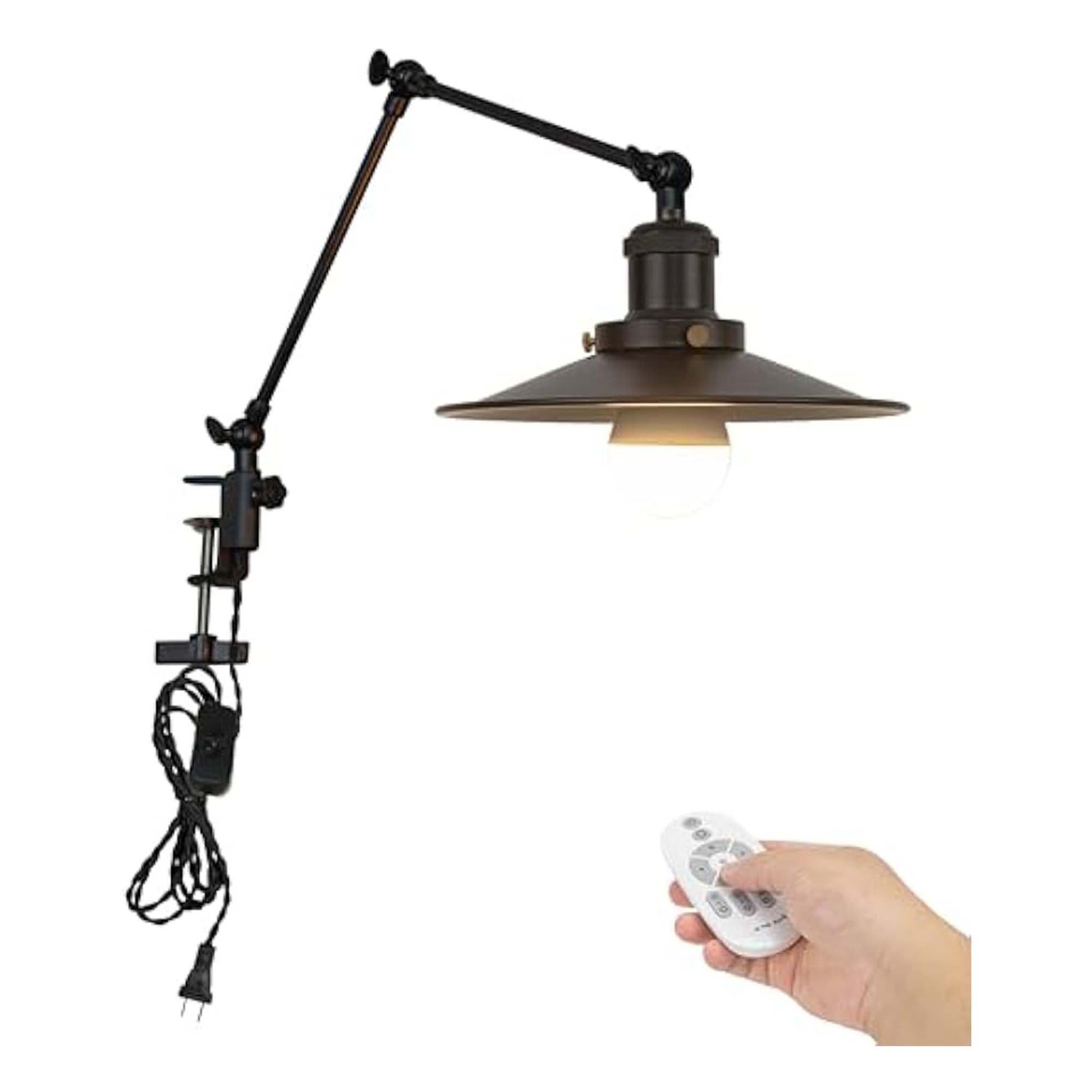 Kiven Plug-in Modern Clip-on Desk Lamp, 1-Light Nightstand Lamp with Flexible Arm, 8.2FT Plug in Cord, Dimmable Decorative Clamp Lamp for Office Home Decoration Bookshelf Bedside Black Finish