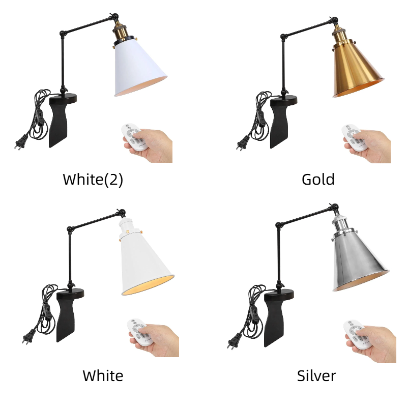 Kiven Headboard Reading Light, Dimmable LED Book Reading Lamp, Industrial Nightstand Lamp with Adjustable Swing Arm, 8.2ft Cord, Remote Control for Reading Bedside Side Table Desk, Black&Gold
