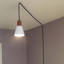 Load image into Gallery viewer, Plug In Outlet Corded Hanging Light Walnut Base Metal Black/White Shade Retro Living Lamp