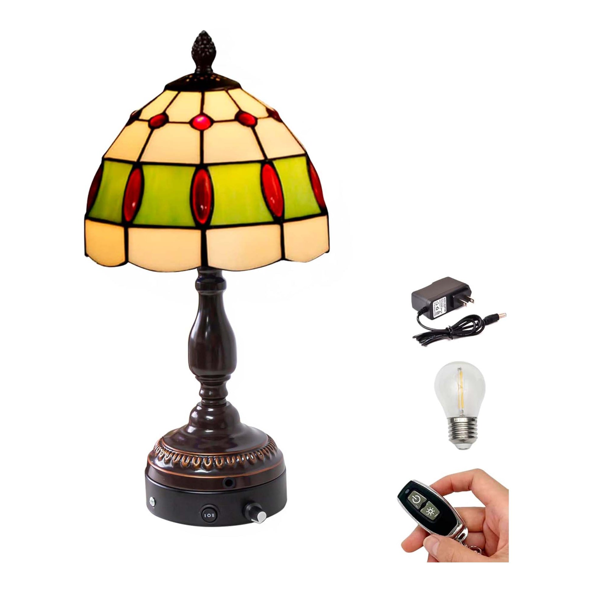 Kiven Cordless Table Lamp, Dimmable Bedside Lamps for Nightstand with Glass Lampshade, Tiffany-Style Rechargeable Desk Lamp for Reading Home Decor Bedside,1-Light(TD0531)