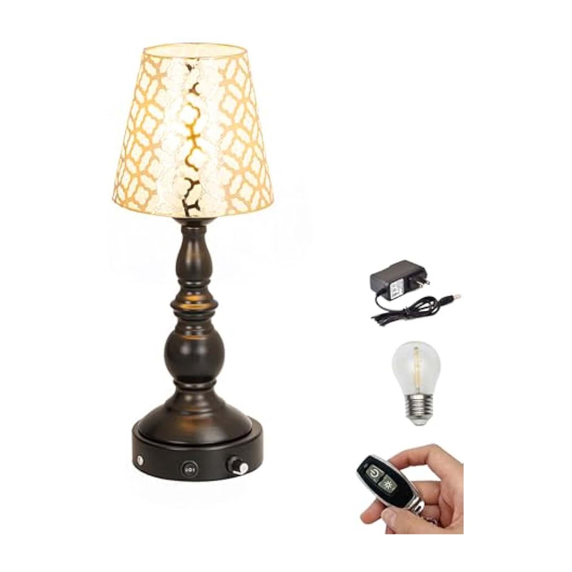 Kiven Cordless Table Lamp,Dimmable Rustic Farmhouse Bedside Desk Lamps with Metal Lampshade,2700K Warm White, Rechargeable Nightstand Lamp for Office Home Decor Bedside DZ0469