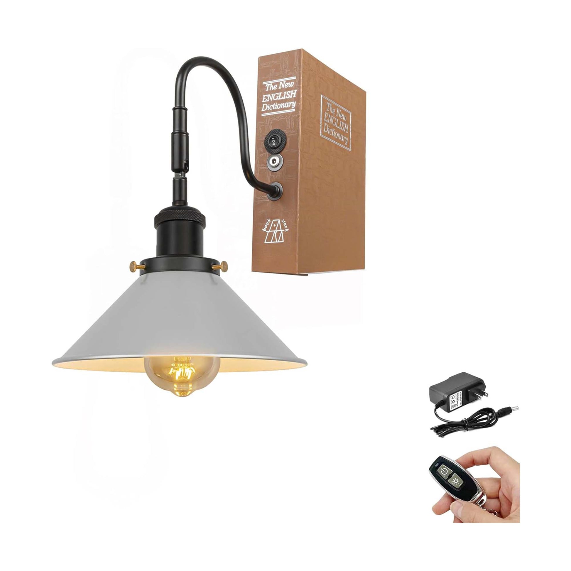 Kiven Cordless Bookshelf Lamp, 1-Light Rechargeable Bookcase Lighting with Iron Lampshade, Farmhouse Decorative Bookend, Cordless Table Lamp for Bedside Bookshelf Cabinet Home Decor,Silver