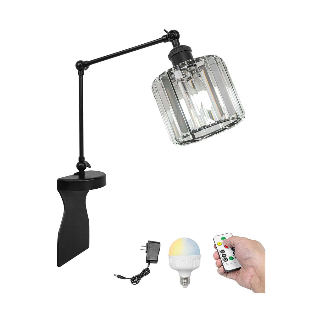 Kiven Battery Operated Headboard Reading Light, Dimmable LED Book Reading Lamp, Modern Crystal Nightstand Lamp with Adjustable Swing Arm,Remote for Reading Bedside Side Table Desk