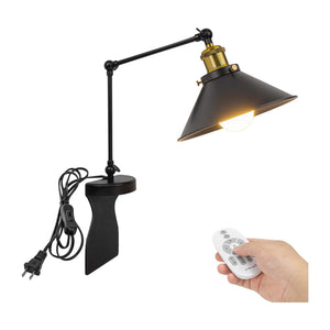 Kiven black headboard reading light, adjustable swing arm, dimmable LED, remote control for bedside. Modern nightstand lamp.