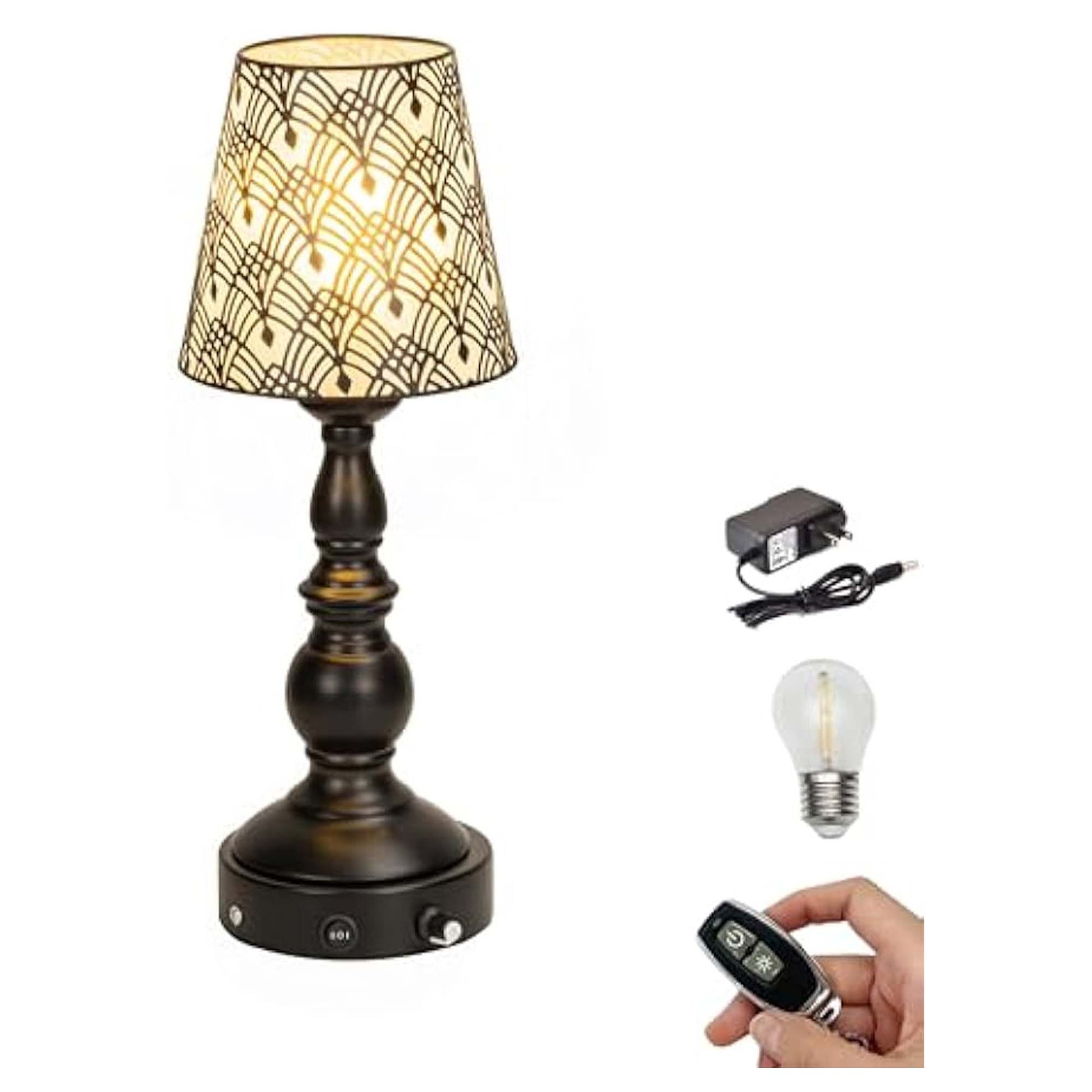 Kiven Cordless Table Lamp,Dimmable Rustic Farmhouse Bedside Desk Lamps with Metal Lampshade,2700K Warm White, Rechargeable Nightstand Lamp for Office Home Decor Bedside DZ0470