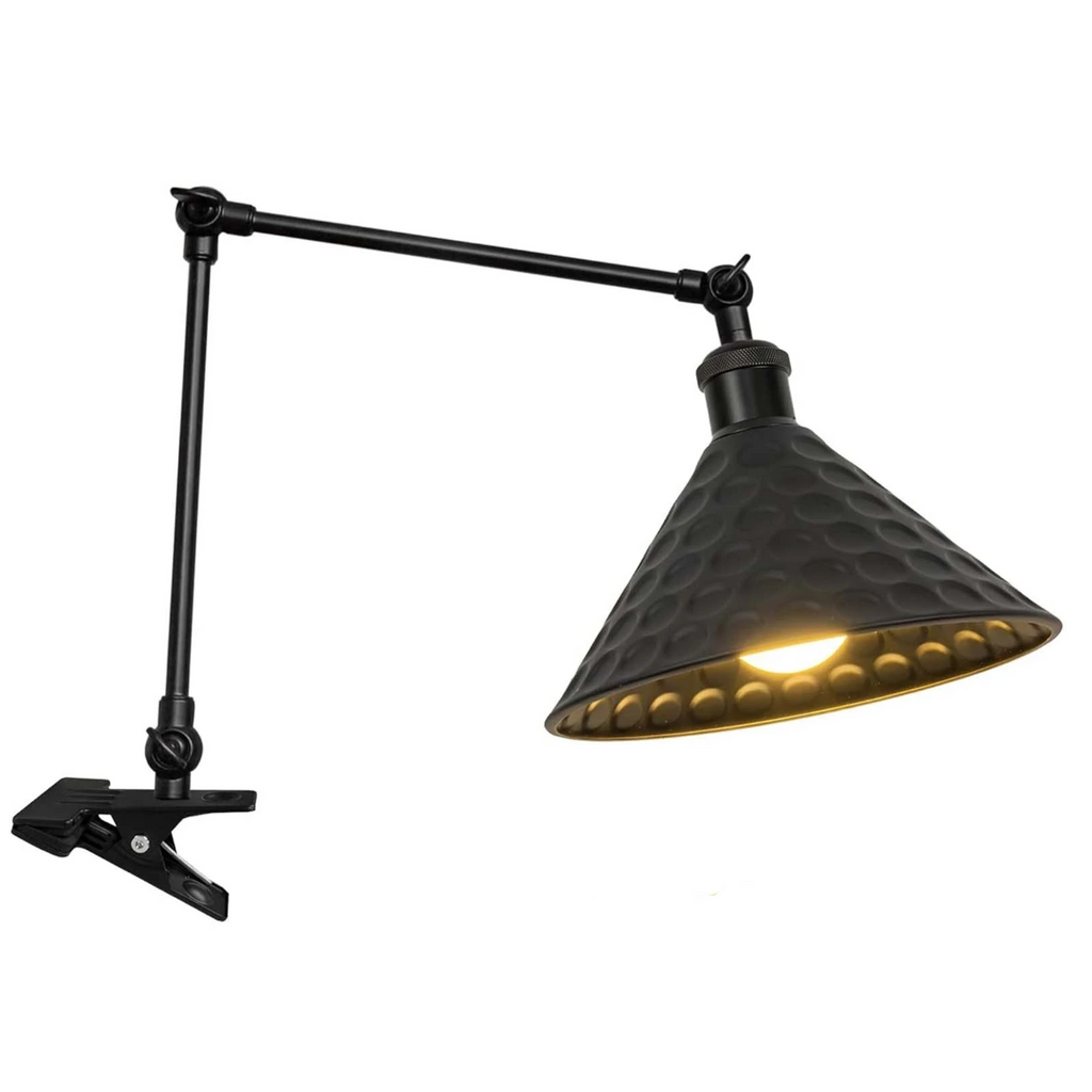 Kiven Battery Operated Clip-on Desk Lamp, 1-Light Dimmable Nightstand Lamp with Flexible Arm,Remote Control,Industrial Decorative Clamp Lamp for Bookshelf Home Decor Bedside,Black Finish