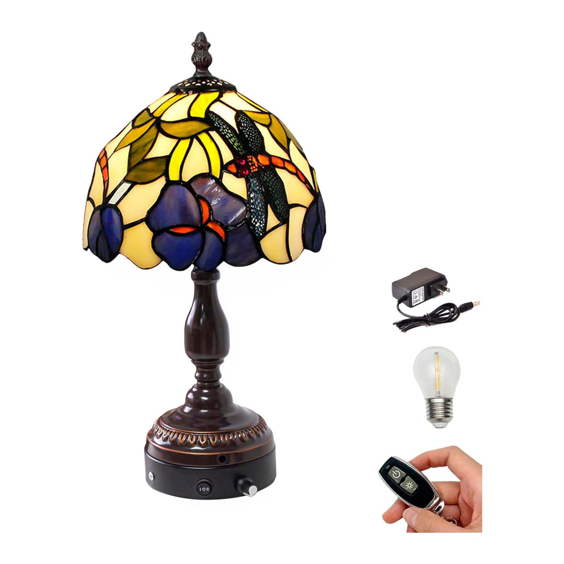 Kiven Cordless Table Lamp, Dimmable Bedside Lamps for Nightstand with Glass Lampshade, Tiffany-Style Rechargeable Desk Lamp for Reading Home Decor Bedside,1-Light(TD0530)
