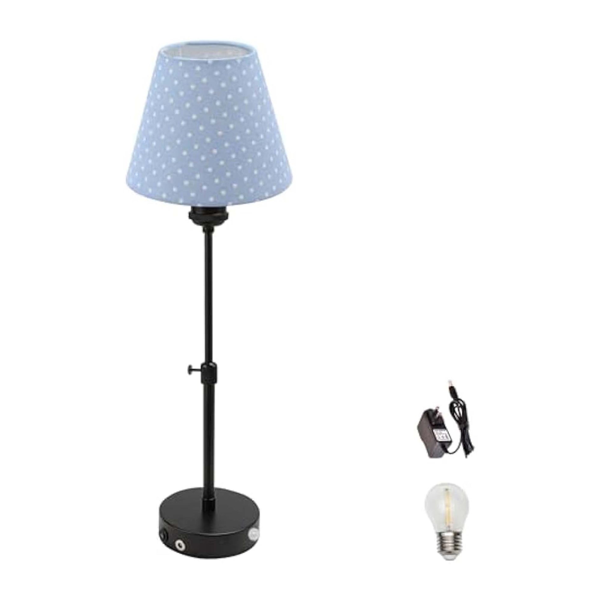Kiven Auto ON/Off Battery Powered Lamp, Operated Motion Sensor Table Lamp with Fabric Lampshade, Cordless Table Lamp Indoor Adjustable Height, Nightstand Lamp for Bedroom Hallway,TD0625-BL
