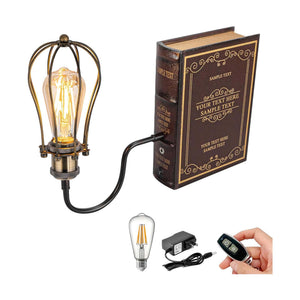 Kiven Cordless Bookshelf Lamp with Edison bulb, farmhouse bookend design, bronze finish, and remote control.