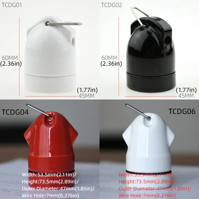 2-Pack Heat-Resistant Ceramic E27 Lamp Base: High-Frequency Porcelain Insulated Holder with Hook, for Indoor Ceiling Lights (White/Black)
