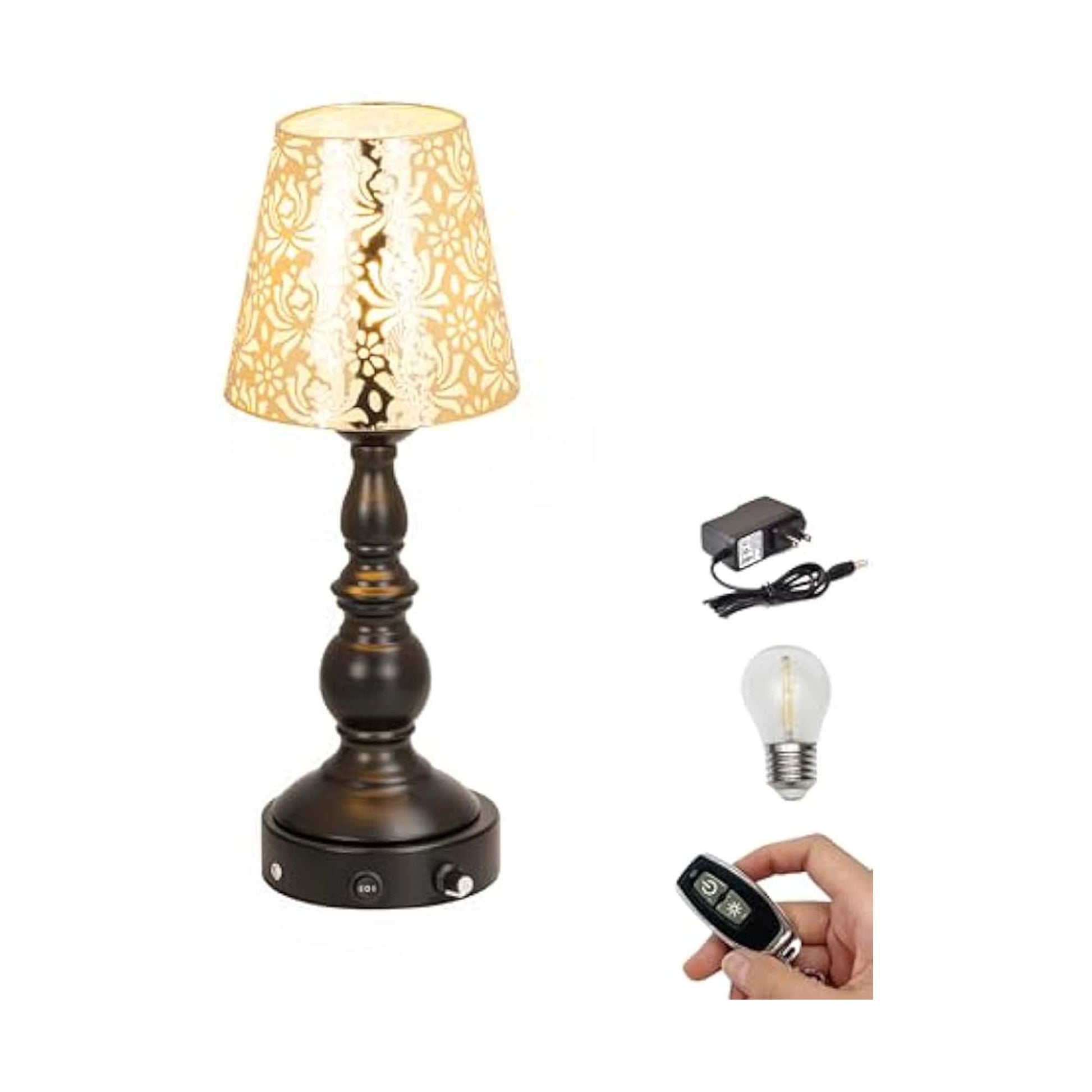 Kiven Cordless Table Lamp,Dimmable Rustic Farmhouse Bedside Desk Lamps with Metal Lampshade,2700K Warm White, Rechargeable Nightstand Lamp for Office Home Decor Bedside DZ0482