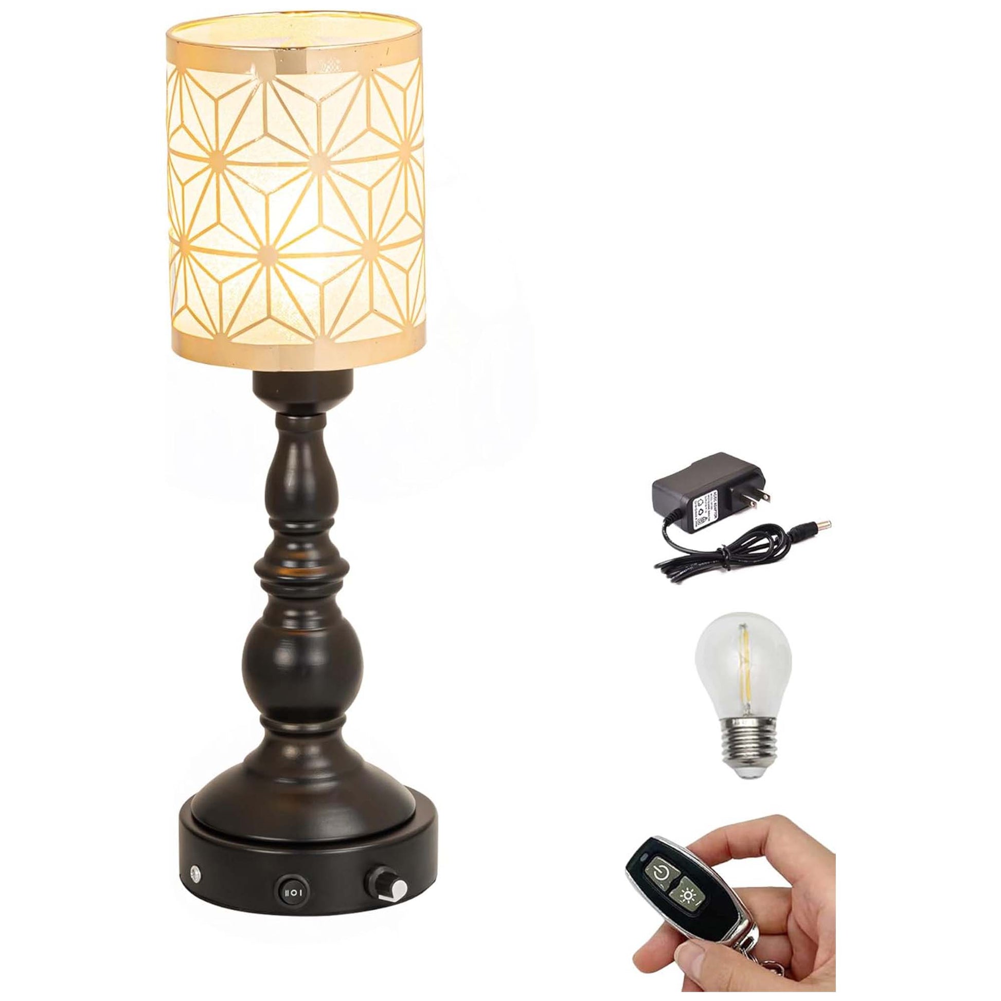 Kiven Cordless Table Lamp,Dimmable Rustic Farmhouse Bedside Desk Lamps with Metal Lampshade,2700K Warm White, Rechargeable Nightstand Lamp for Office Home Decor Bedside DZ0476-S