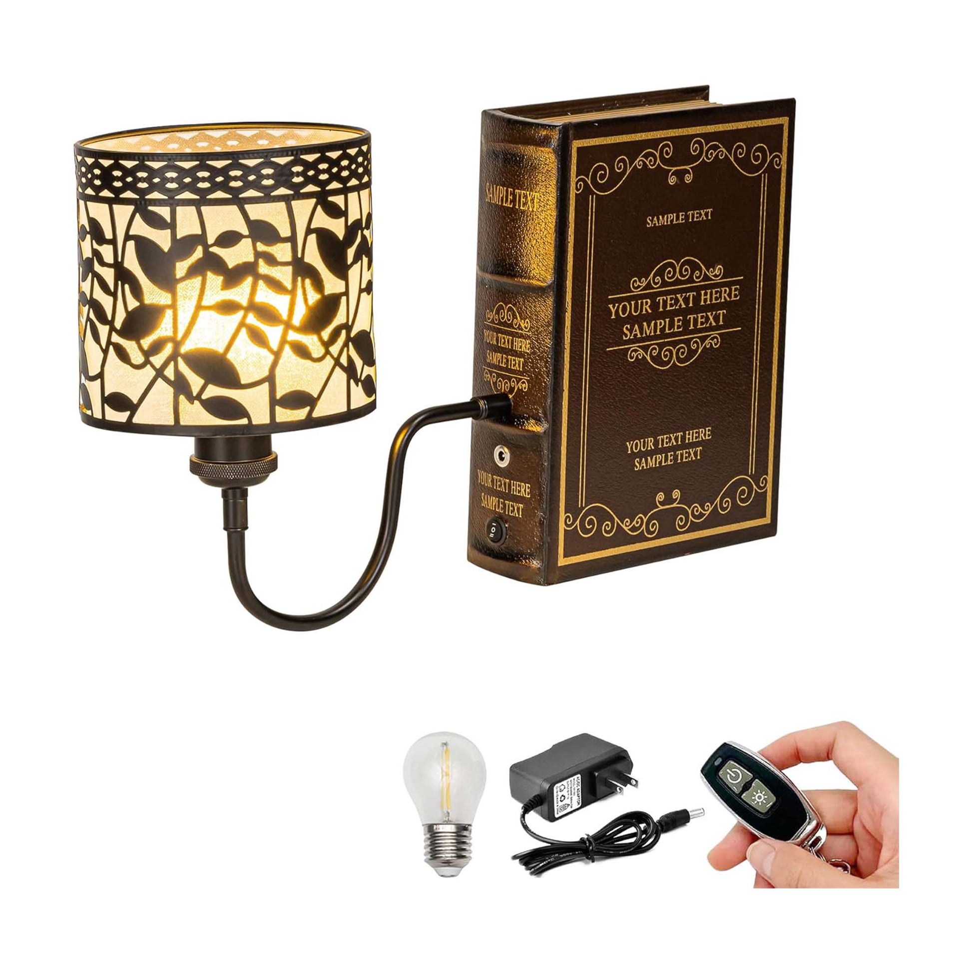 Kiven Cordless Bookshelf Lamp, Rechargeable Bookcase Lighting with Iron Lampshade, Farmhouse Decorative Bookend, Cordless Table Lamp for Bedside Bookshelf Cabinet Home Decor DZ0475