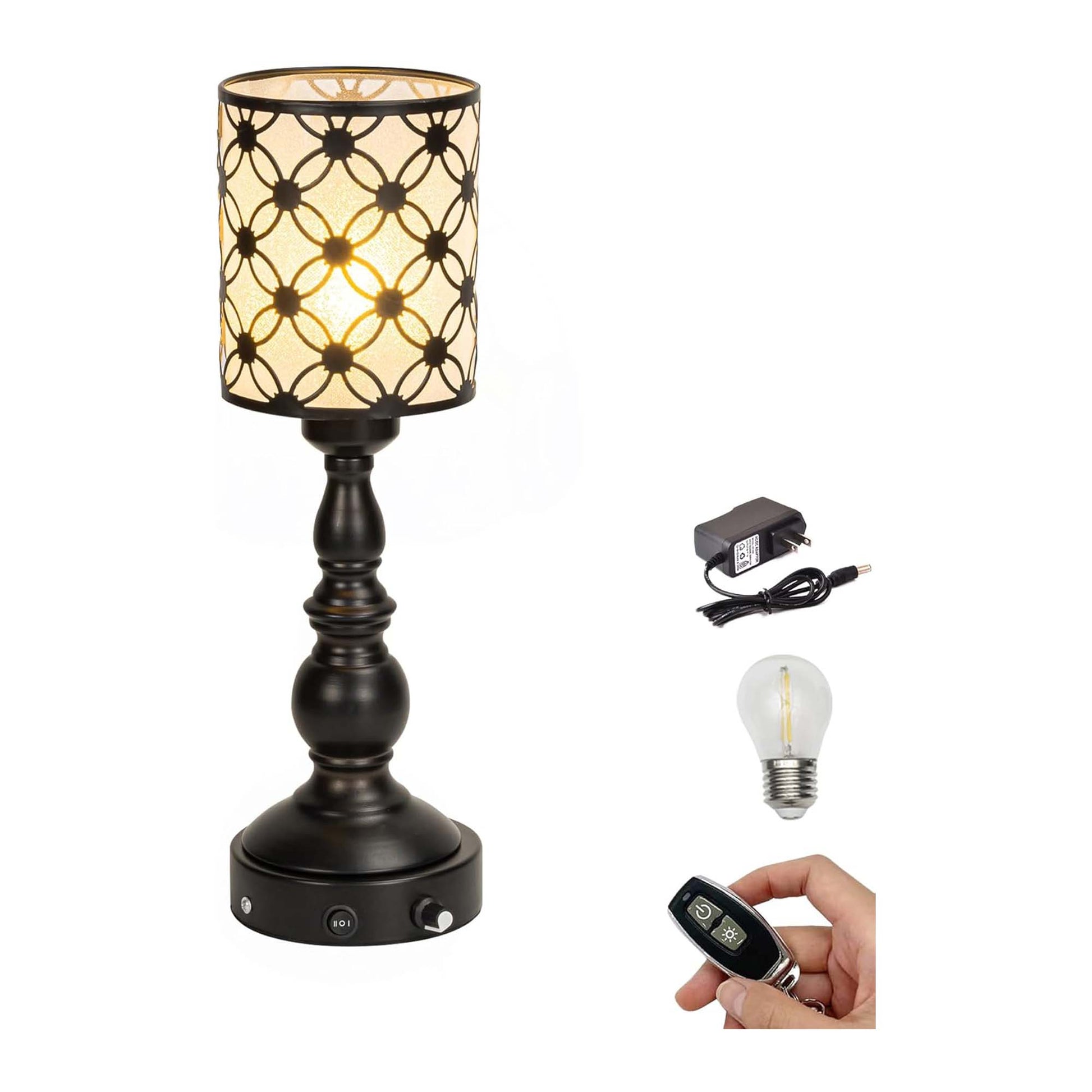 Kiven Cordless Table Lamp,Dimmable Rustic Farmhouse Bedside Desk Lamps with Metal Lampshade,2700K Warm White, Rechargeable Nightstand Lamp for Office Home Decor Bedside DZ0473