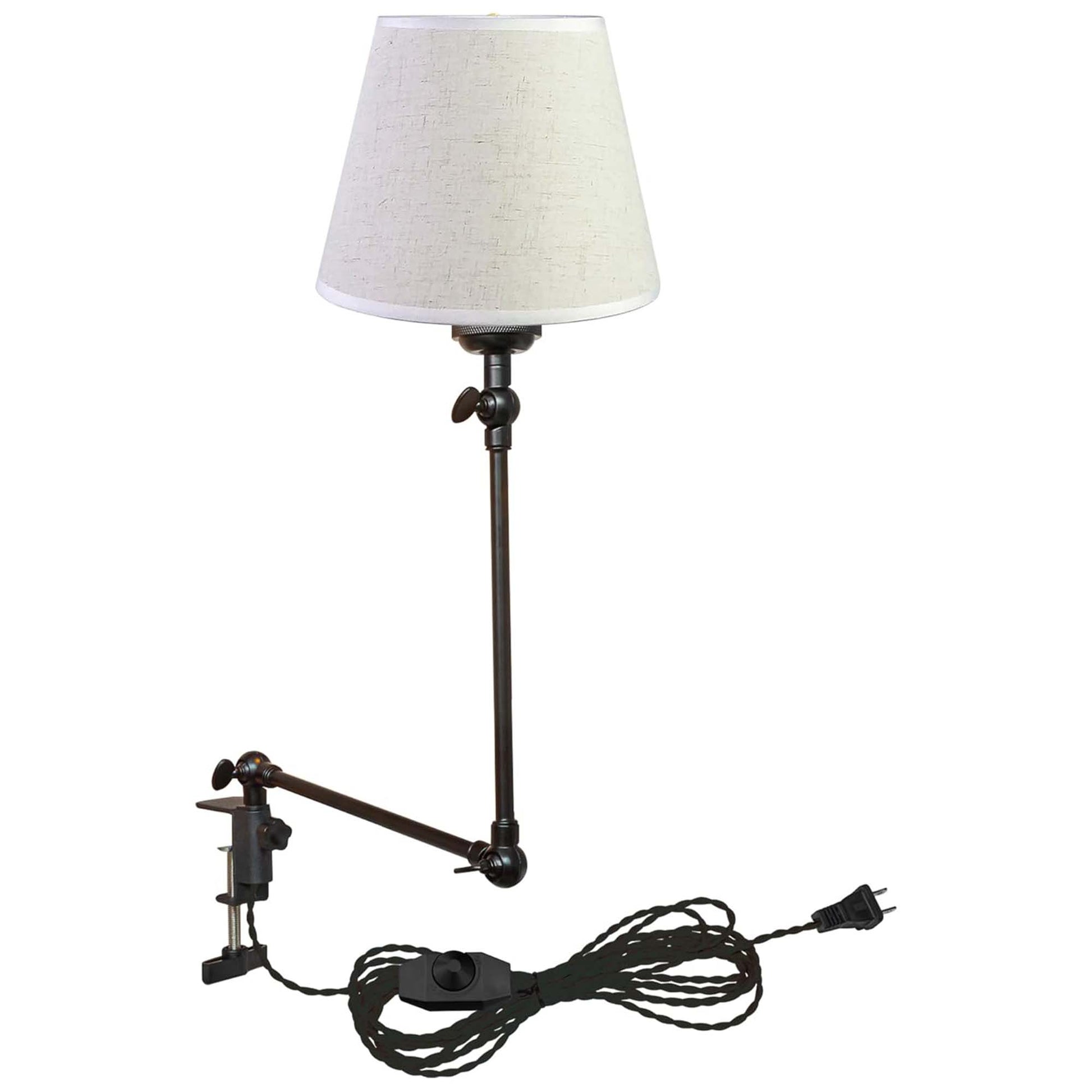 Kiven Plug-in Modern Clip-on Desk Lamp, 1-Light Modern Nightstand Lamp with Flexible Arm, White Drum Fabric Lampshade, 8.2FT Plug in Cord, Decorative Clamp Lamp for Office Home Bookshelf Bedside