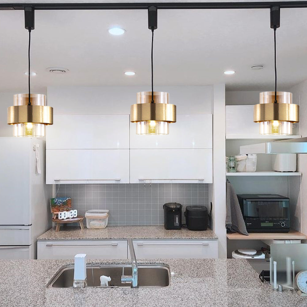 H Track Lighting Heads Glass Adjustable Height Track Pendant Lighting for Kitchen, Dining Room Contemporary Modern Metal Ring H Type (Bulb & Track Rail NOT included)