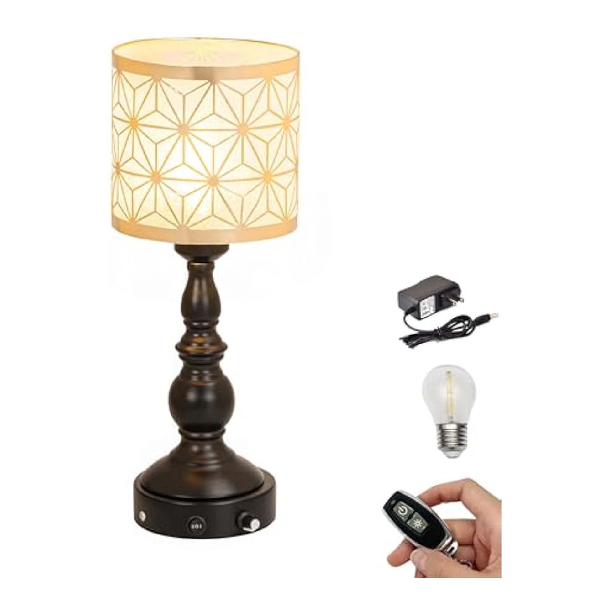 Kiven Cordless Table Lamp,Dimmable Rustic Farmhouse Bedside Desk Lamps with Metal Lampshade,2700K Warm White, Rechargeable Nightstand Lamp for Office Home Decor Bedside DZ0476-D