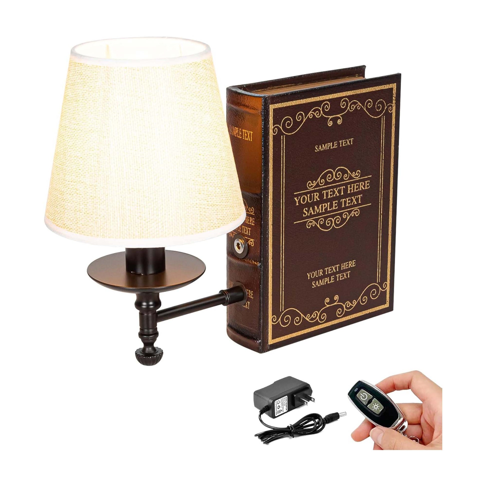 Kiven Cordless Bookshelf Lamp, 1-Light Rechargeable Book Shelf Lamps 2700K Warm White, Farmhouse Decorative Bookend with Fabric Lampshade, Cordless Table Lamps for Bedside Shelf Home Decor Office