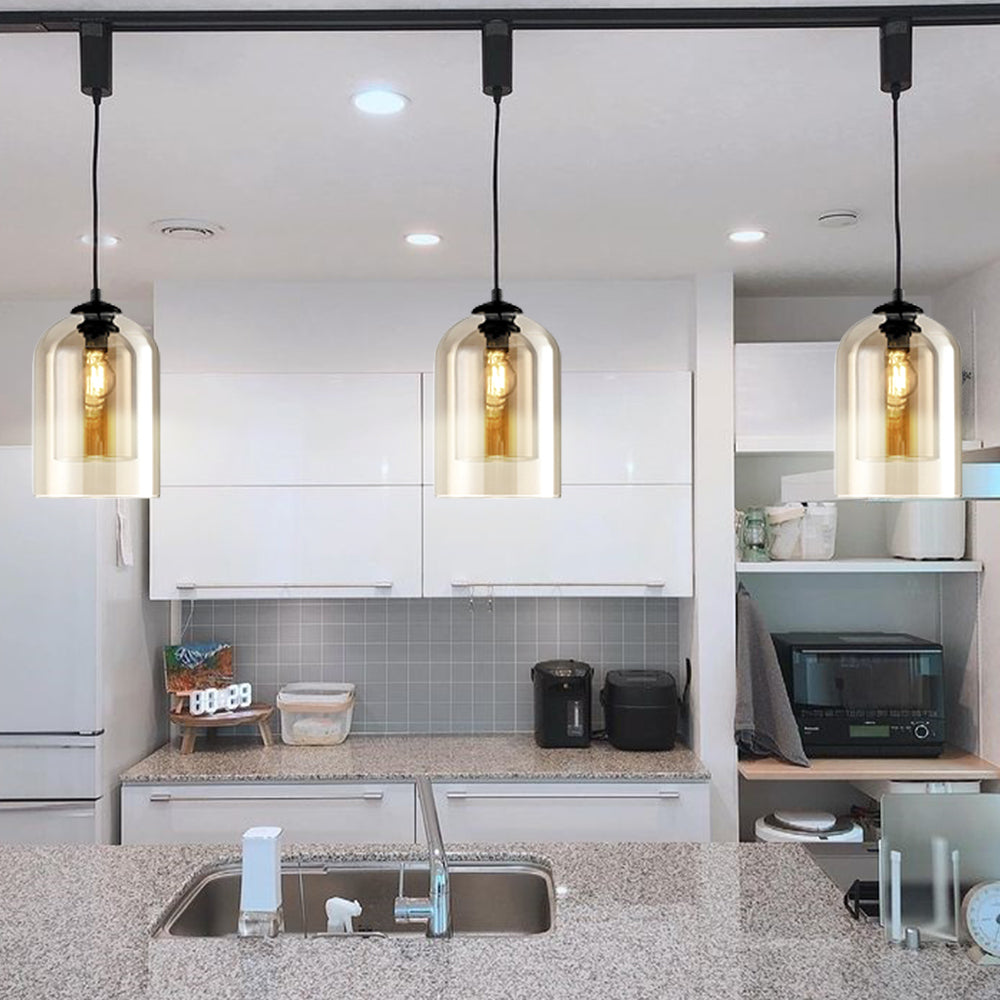 Kiven Track Pendant Lighting Amber H Type Adjustable Height for Kitchen, Dining Room Scandinavian Style Modern Glass (Bulb & Track Rail NOT included)