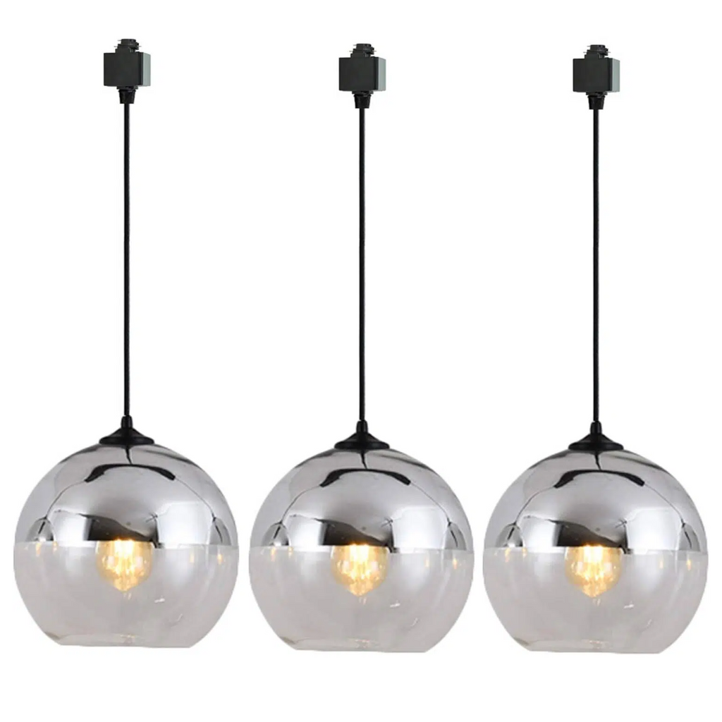 L Track Pendant Light with Globe Glass Shade Vintage Mini Track Pendants 36 inches Cord Chrome E26 Chandelier Dimmer for Background Wall Dining Room Kitchen Island 3 Packs Customizable