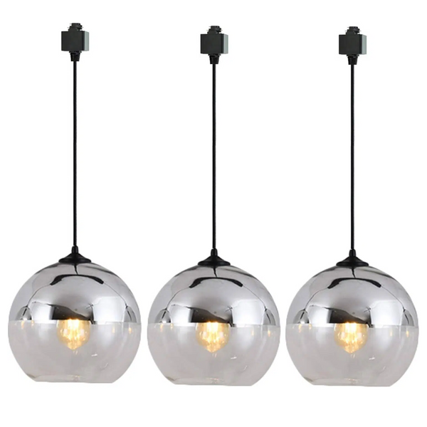 L Track Pendant Light with Globe Glass Shade Vintage Mini Track Pendants 36 inches Cord Chrome E26 Chandelier Dimmer for Background Wall Dining Room Kitchen Island 3 Packs Customizable