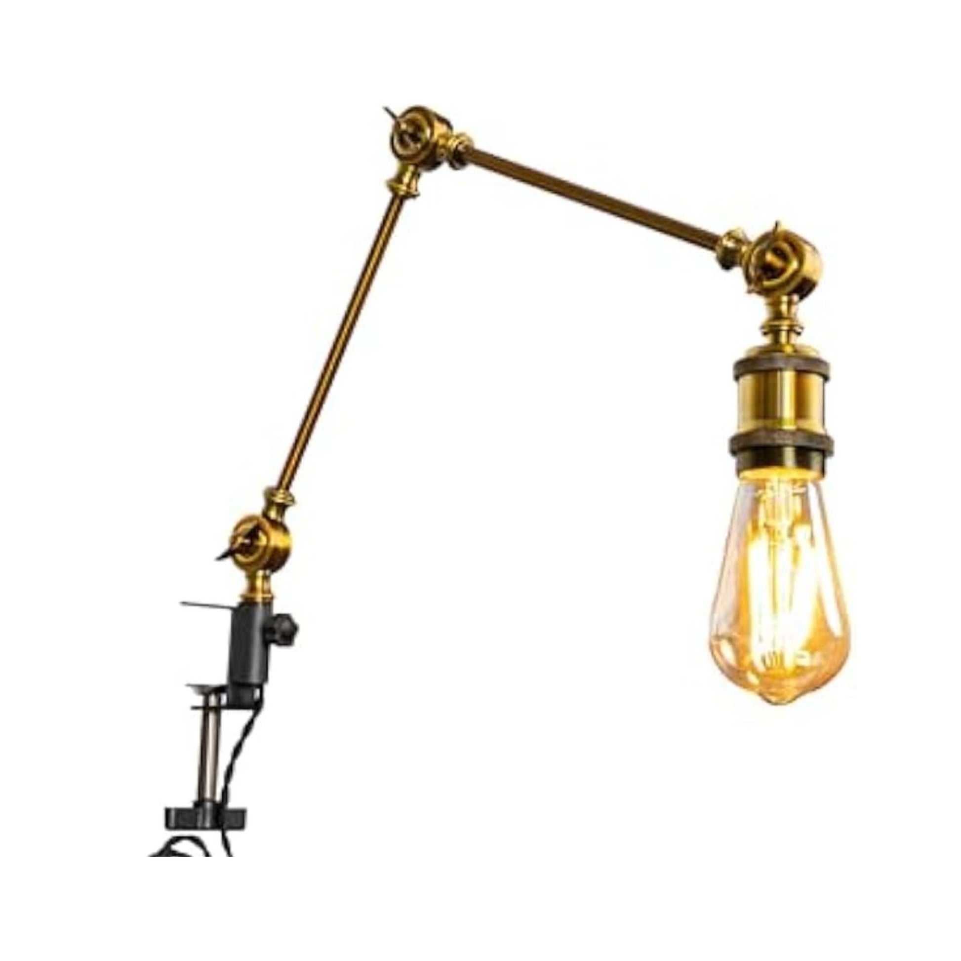 Kiven Industrial Clip-on Desk Lamp, 1-Light Iron Nightstand Lamp with Flexible Arm, 8.2FT Plug in Cord, Decorative Clamp Lamp for Office Home Bookshelf Bedside E26 Sokcet,Gold