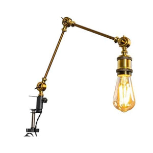 Kiven Industrial Clip-on Desk Lamp, Gold Finish, Adjustable Arm with Edison Bulb