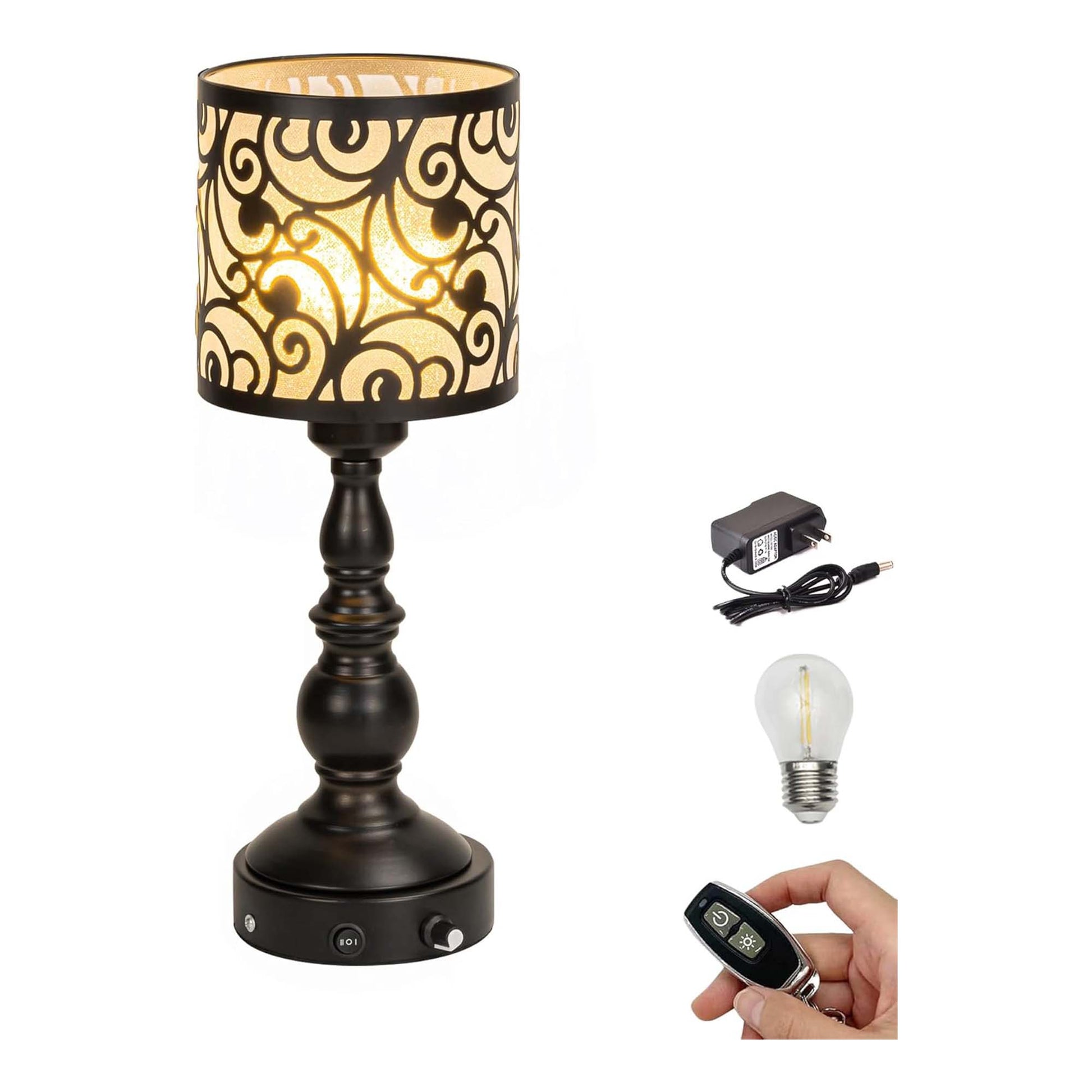 Kiven Cordless Table Lamp,Dimmable Rustic Farmhouse Bedside Desk Lamps with Metal Lampshade,2700K Warm White, Rechargeable Nightstand Lamp for Office Home Decor Bedside DZ0471