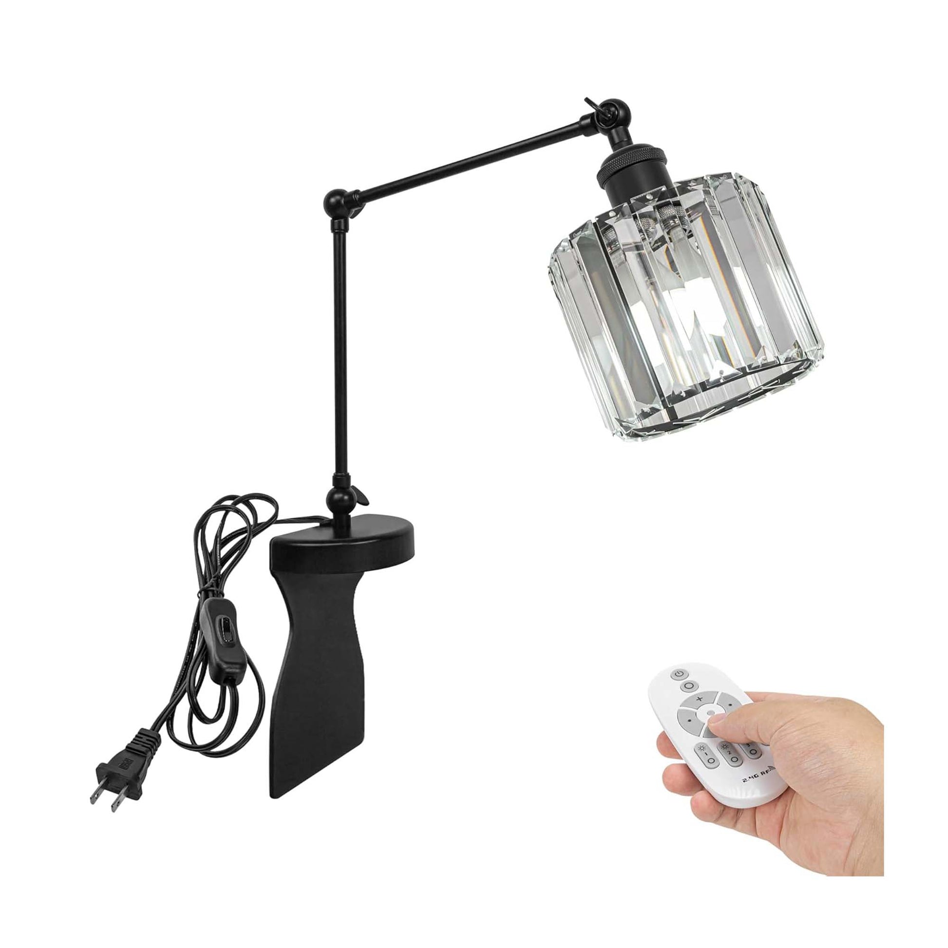 Kiven Headboard Reading Light, Dimmable LED Book Reading Lamp, Modern Crystal Nightstand Lamp with Adjustable Swing Arm, 8.2ft Cord, Remote Control for Reading Bedside Side Table Desk