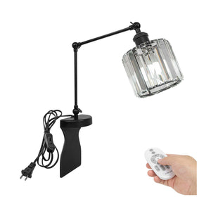 Kiven Headboard Reading Lamp, crystal shade, dimmable LED, modern bedside light with remote