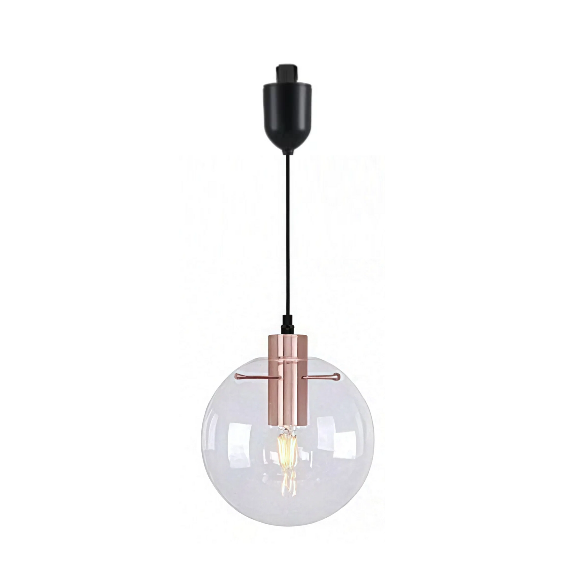 Kiven H-Type Track Lighting Light fixture, Modern Halo Track Pendant Light with Built-in Cable Wrapper and Glass Lampshade, Adjustable Length for Bedroom Kitchen Shop,Black Finish,1-Light