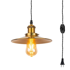 Kiven 1-Light Plug in Pendant Light,Industrial Hanging Light with 15FT Cord, Dimmable Ceiling Pendant Light for Bedroom Hallway, Gold Finish