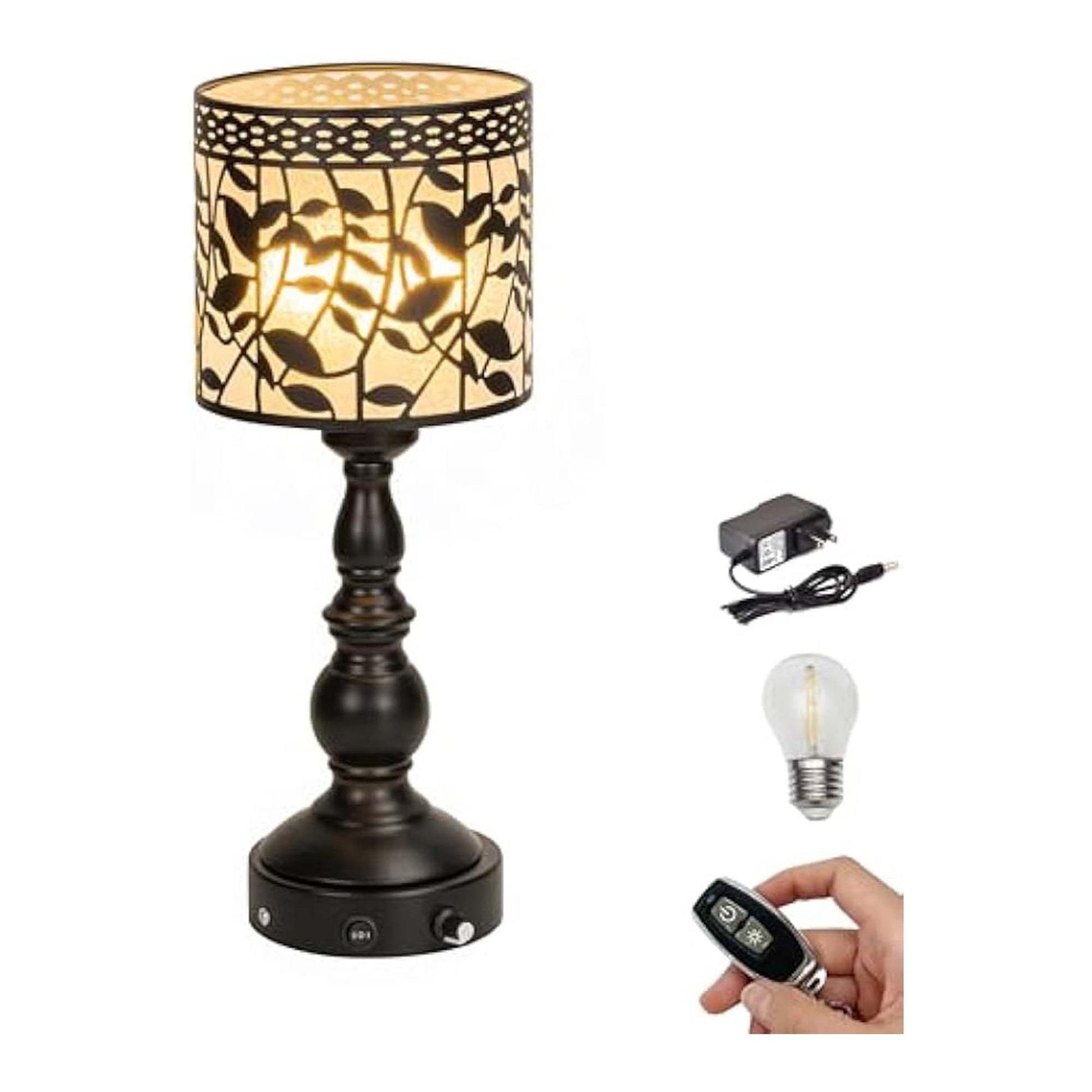 Kiven Cordless Table Lamp,Dimmable Rustic Farmhouse Bedside Desk Lamps with Metal Lampshade,2700K Warm White, Rechargeable Nightstand Lamp for Office Home Decor Bedside DZ0475