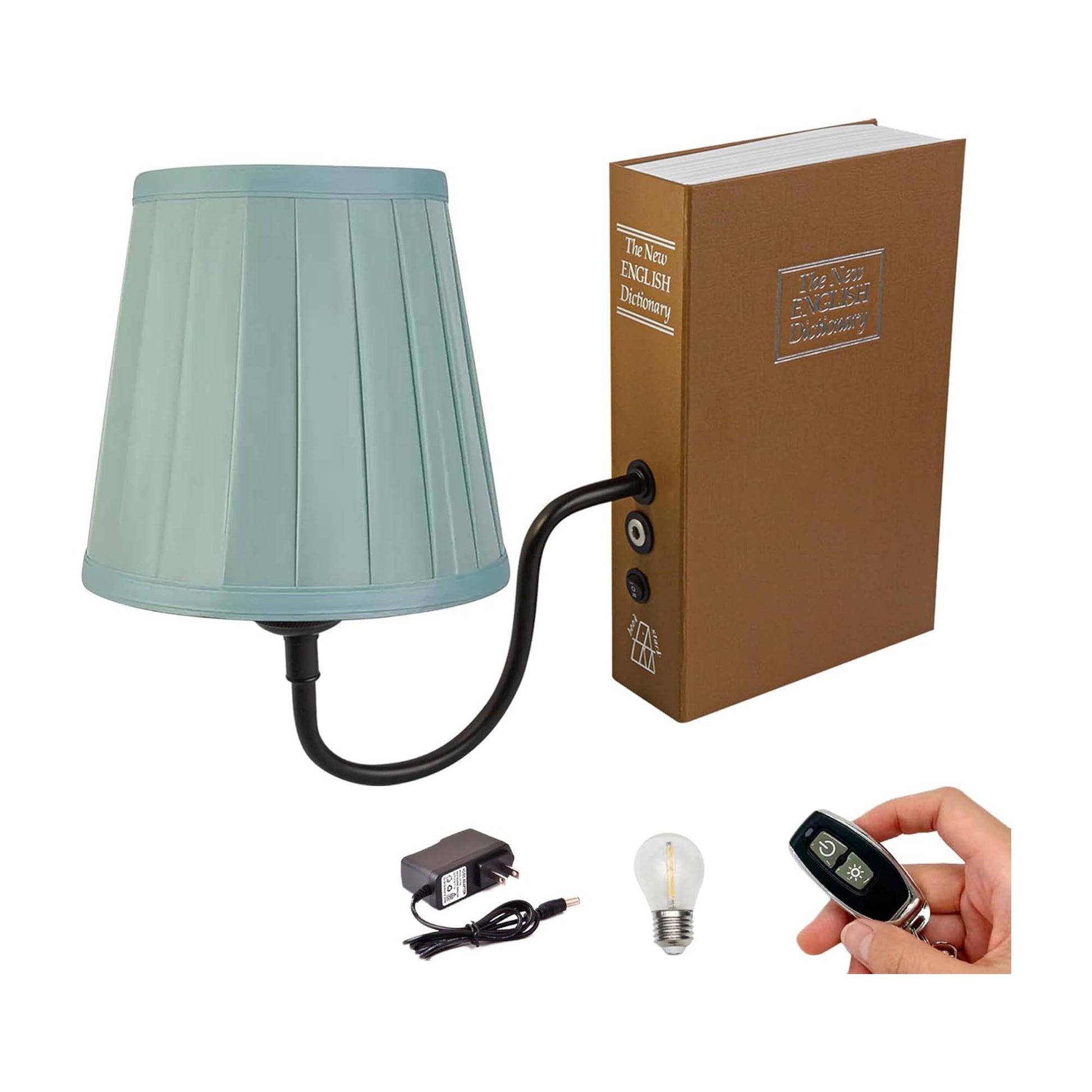 Kiven Cordless Table Lamp, 1-Light Rechargeable Bookshelf Lamp with Green Pleat Lampshade, Farmhouse Decorative Bookend, Bookcase Decoration for Office Home Decor Bedside Bookshelf