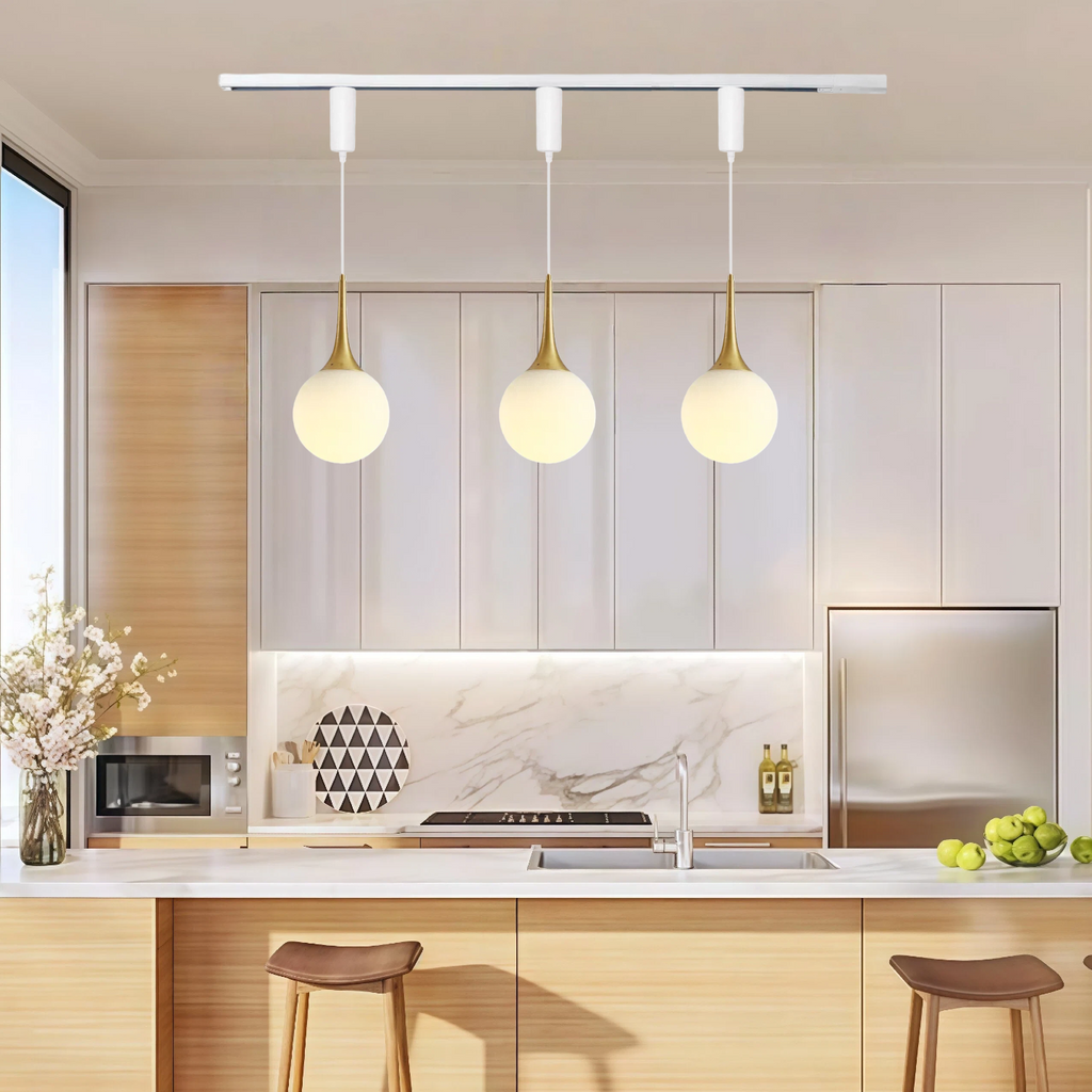 Kiven Gold and Milk White Glass Globe Pendant Lights for Nordic Style Dining, Bar, and Boutique Displays - DIY Assembly for Indoor Use