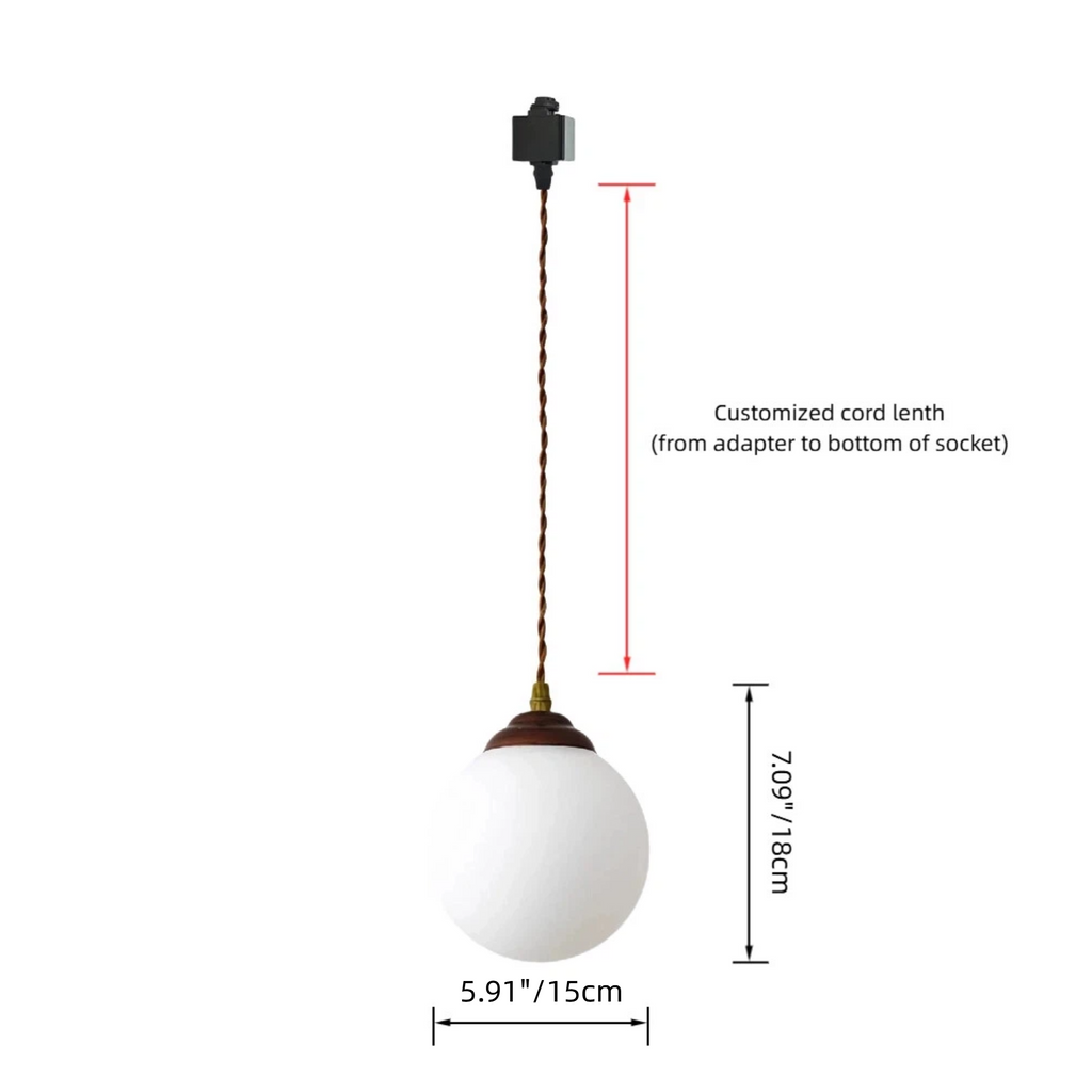 Kiven H-Type Track Lighting Pendants Antique and Meridian Style Dimmable White Frosted Glass Shade Globe Shape E26 Socket Restaurant Kitchen Centerpiece  Customizable(Bulbs Not Included.)