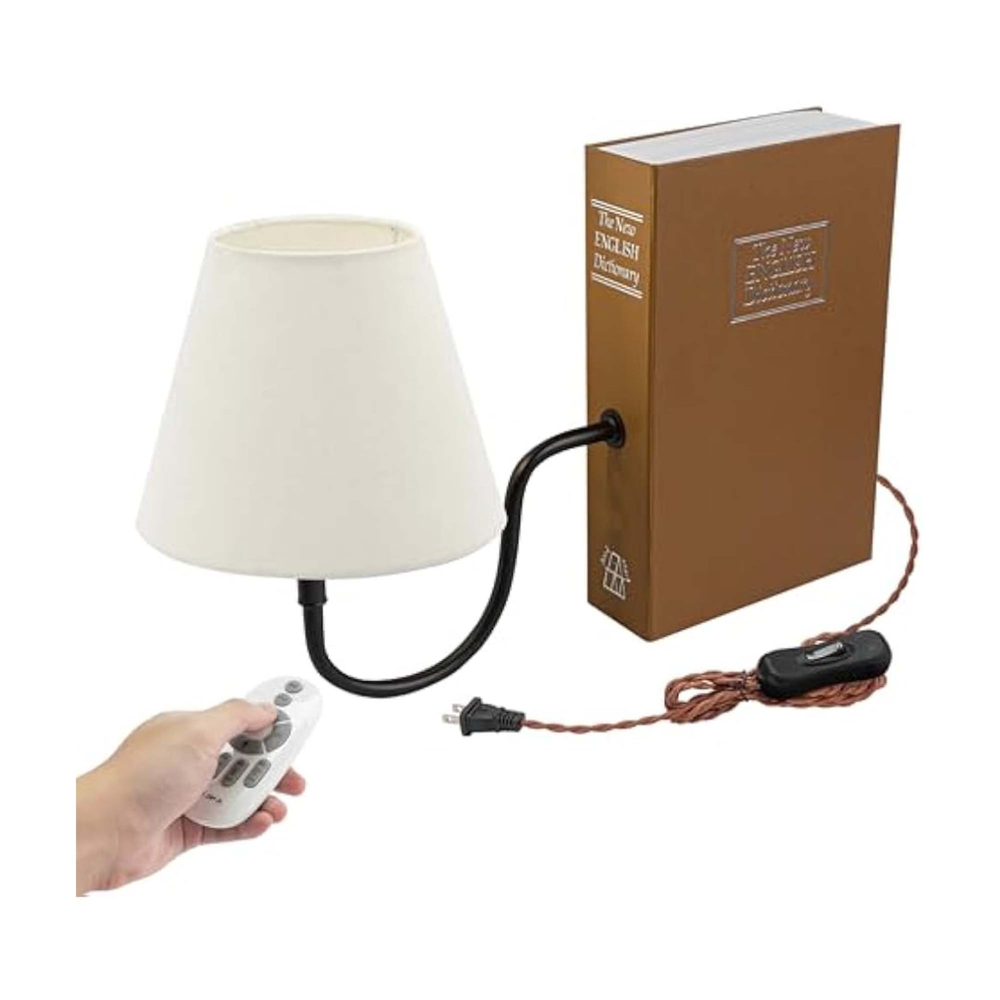 Kiven Plug-in Table Lamp, 1-Light Vintage Bookshelf Lamp with White Fabric Lampshade, Farmhouse Decorative Bookend, Plug in Book Lamp for Office Home Decor Bedside Bookcase