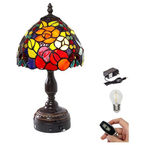 Kiven Tiffany-style cordless table lamp with colorful glass lampshade, charging and remote features, perfect for home decor
