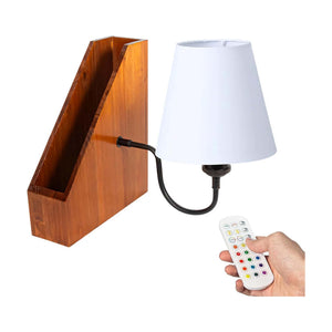 Kiven Cordless Bookshelf Lamp, featuring a wooden bookshelf design with white lampshade and color-changing remote control
