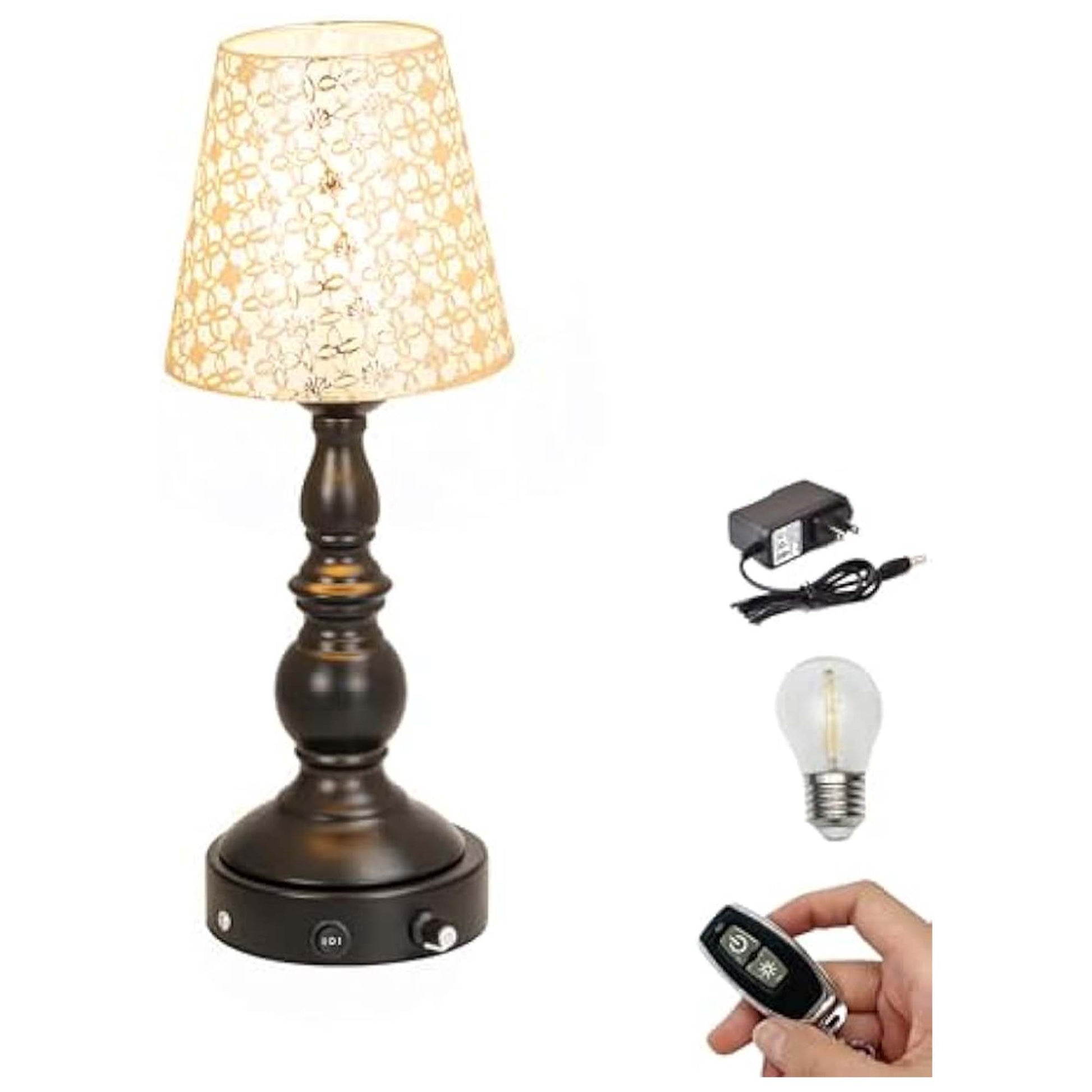 Kiven Cordless Table Lamp,Dimmable Rustic Farmhouse Bedside Desk Lamps with Metal Lampshade,2700K Warm White, Rechargeable Nightstand Lamp for Office Home Decor Bedside DZ0483