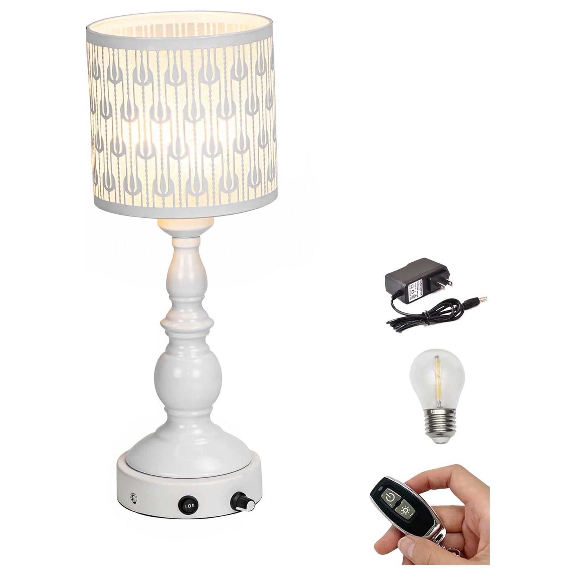 Kiven Cordless Table Lamp,Dimmable Rustic Farmhouse Bedside Desk Lamps with Metal Lampshade,2700K Warm White, Rechargeable Nightstand Lamp for Office Home Decor Bedside DZ0477-W