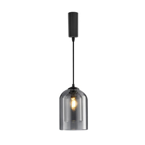 Modern Scandinavian Track Pendant Light with Amber Glass Shade for Kitchen or Dining Room