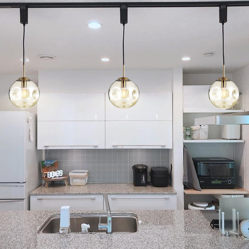 H Track Lighting Heads Adjustable Height Glass Globe lampshade Art Modern H Type Track Lighting Pendant for Kitchen, Gallery 1-Light (Bulb & Track Rail NOT included)