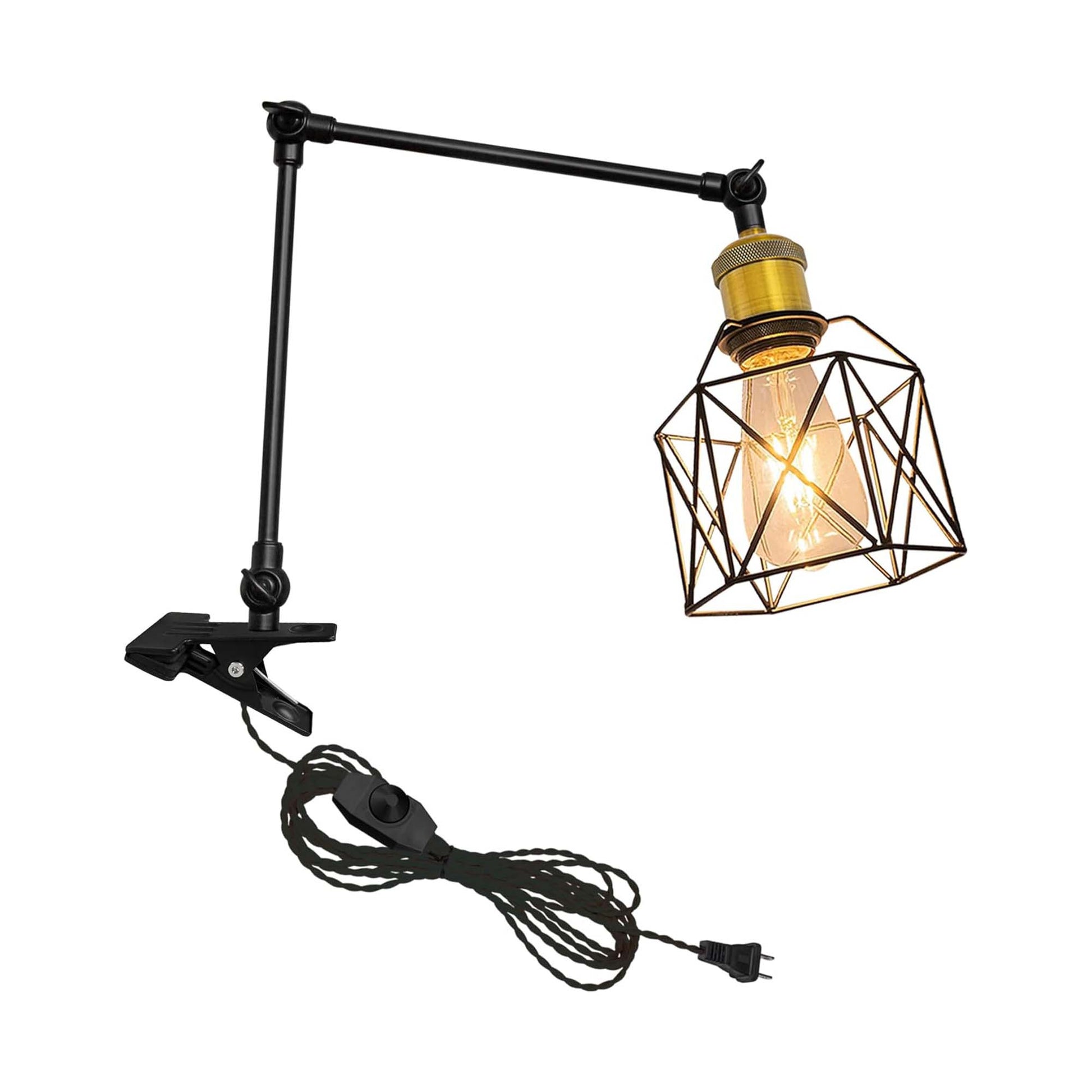 Kiven Plug-in Modern Clip-on Desk Lamp, 1-Light Nightstand Lamp with Flexible Arm, 8.2FT Plug in Cord, Decorative Clamp Lamp for Office Home Bookshelf Bedside Farmhouse Decor,Gold Finish