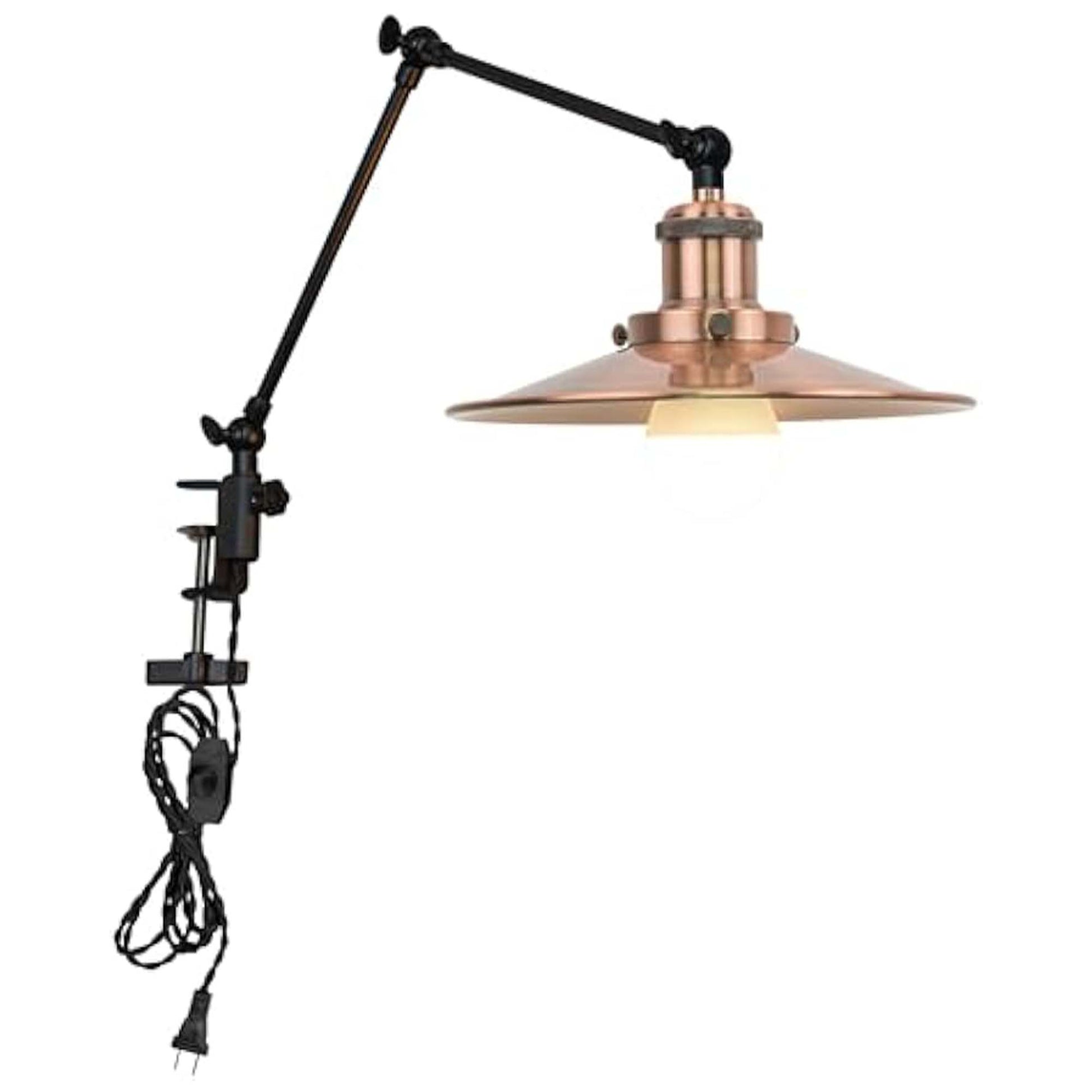 Kiven Plug-in Modern Clip-on Desk Lamp, 1-Light Nightstand Lamp with Flexible Arm, 8.2FT Plug in Cord, Decorative Clamp Lamp for Office Home Decoration Bookshelf Bedside, Copper Red Finish
