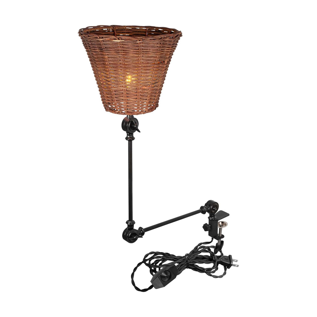 Kiven Dimmable Clip-on Desk Lamp, E12 Rattan Nightstand Lamps with Flexible Swing Arm, 8.2FT Plug in Cord, Farmhouse Decorative Clamp Lamp for Office Home Bookshelf Bedside DZ0497